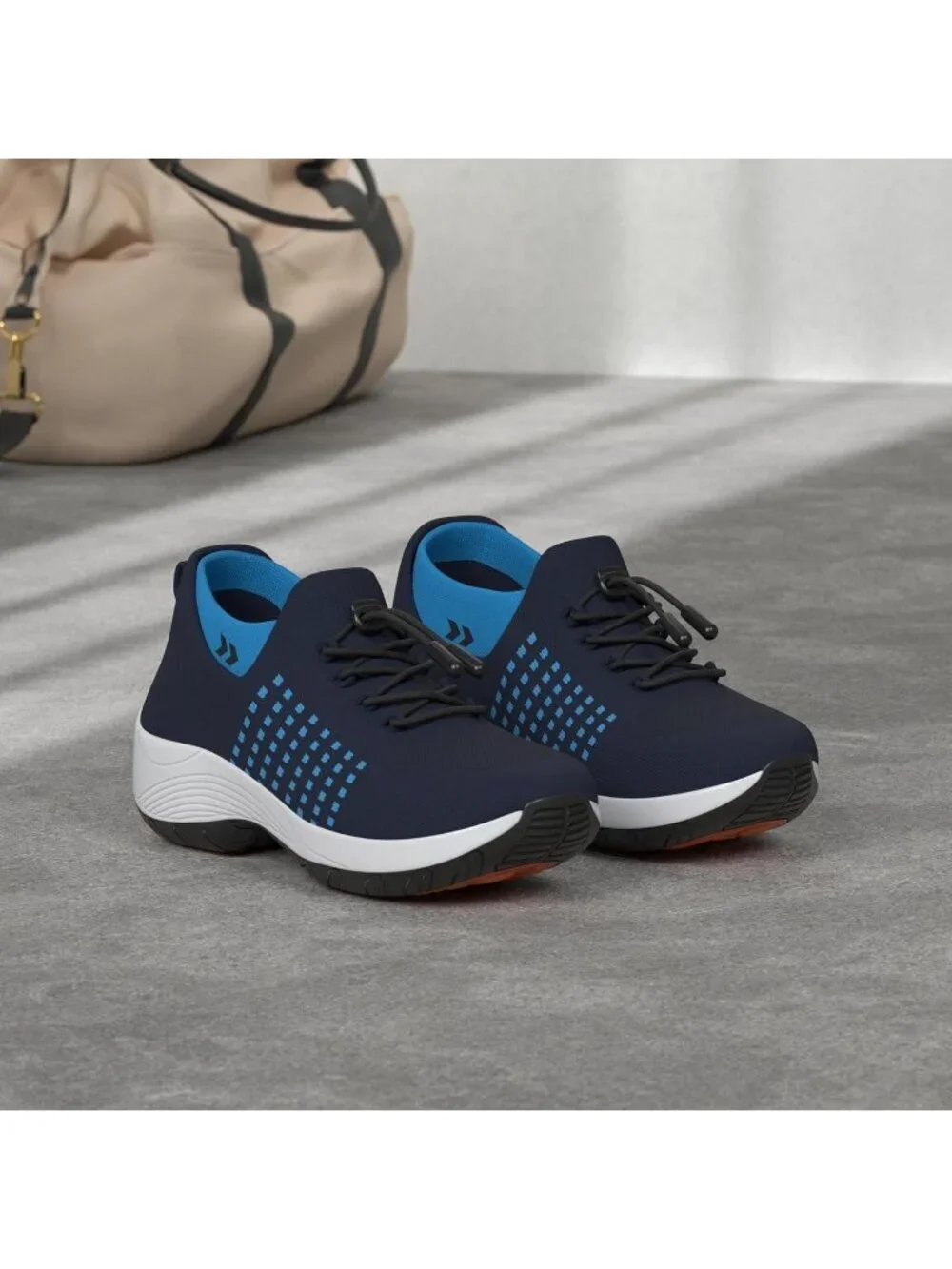 Women's Blue Orthopedic Breathable Slip on Trainers Thick Bottom Sneaker Shoes